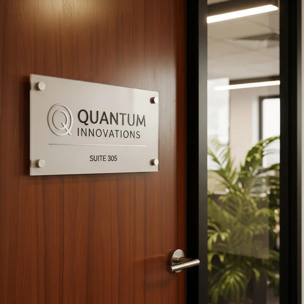 Custom office door sign showcasing professionalism and brand identity in a modern office setting